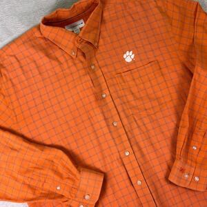 Cutter & Buck Men's Button Down Shirt Sz XL Orange Plaid Clemson IPA Logo